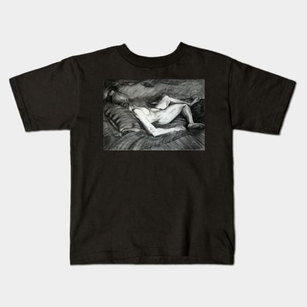 Reclining Female Nude Kids T-Shirt by rozmcq